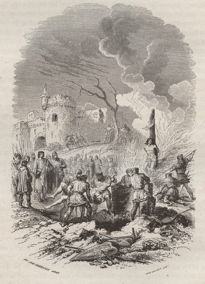 Baldwin V, greve af Flandern (1012-1067) genetablerer politiet i dets stater - Indgravering 1868 i "Belgiens historie fra primitive tider til slutningen af regne af Leopold I" af Theodore Juste (1818-1888) - Privat kollektion af Unknown artist