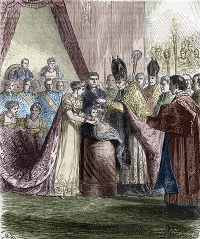 Dåb af Napoleon François Charles. (Napoleon II) Konge af Rom, søn af kejser Napoleon I (1769-1821), ved Notre-Dame de Paris, 9. juni 1811. af Unknown artist