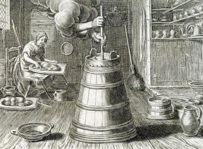Baratte til smør- og ostefremstilling - gravering af Unknown artist