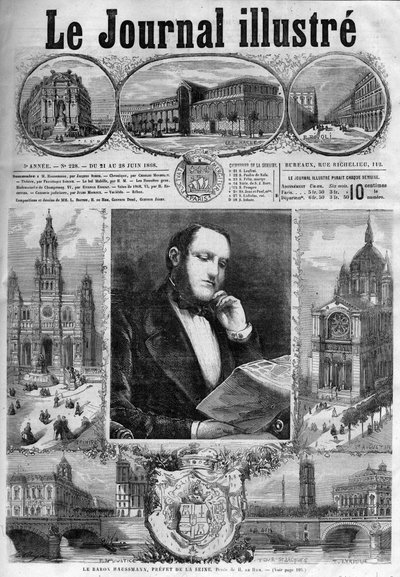 Baron Georges Eugene Haussmann, præfet af Seinen i 1868 - forsiden af "Illustrous Journal" fra 1868 af Unknown artist