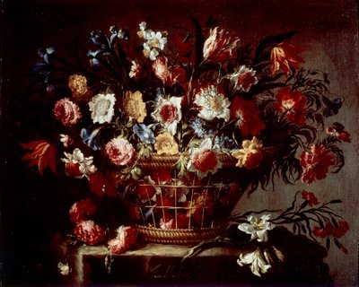 Kurv med blomster (olie på lærred af Unknown artist