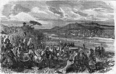 Slaget ved Fornoua (Fornovo) (Italien) under Charles VIII den 6. juli af Unknown artist