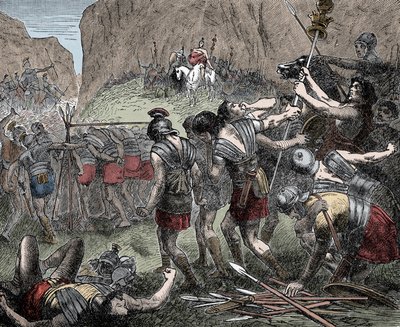 Battle of the Caudine Forks - Battle of the Caudine Forks (Furculae Caudinae) - 321 f.Kr. mellem romerne og samniterne under den anden samnitske krig af Unknown artist