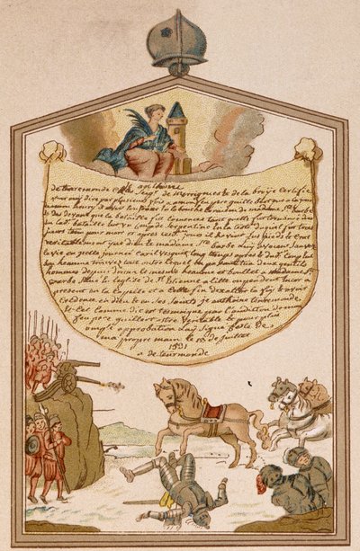 Kampscene med kanon i middelalderen - ex-voto Saint Barbe af Unknown artist