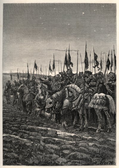 Før slaget ved Agincourt - 100 års krig: Slaget ved Azincourt (Pas-de-Calais) 25. oktober af Unknown artist