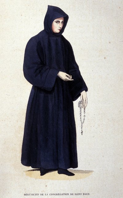 Benediktiner fra menigheden Saint Maur. Gravering fra et album om religiøse ordrer, Paris af Unknown artist