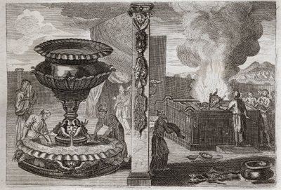 Bible of Royaumont, Gamle Testamente: Parfumealter. Skikkelsen af de to altre, den ene af parfumerne og den ene af brændofrene. Illustration fra 1811. af Unknown artist