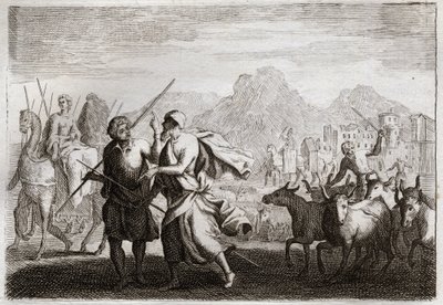 Bible of Royaumont, Gamle Testamente: Kald af Abraham. Gud kalder på Abraham og befaler ham at forlade kaldæernes land for at komme til et land, som han lovede at give ham. Illustration fra 1811. af Unknown artist
