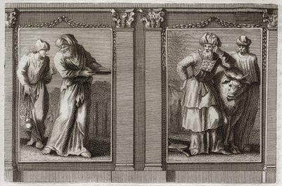 Bible of Royaumont, Gamle Testamente: Præsternes tøj. Skikkelse af storpræstens og de andre levitters klæder. Illustration fra 1811. af Unknown artist