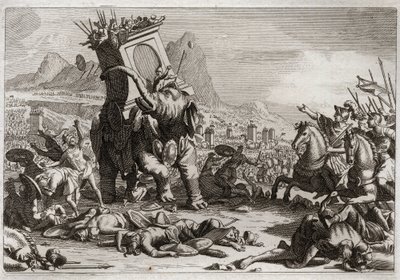 Bible of Royaumont, Det Gamle Testamente: Eleazars Courage. Seleucid-kongen Antiochos V Eupator, søn af den uhellige Antiochos IV Epifanes (175-164 f.Kr.), kæmpede efter sin fars død mod Judas Makkabæer (Makkabæer, Makkabæer). Ekstraordinær handling af Ele af Unknown artist