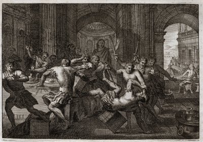 Bible of Royaumont, Det Gamle Testamente: Amnons død. Absalom (eller Avshalom, Absalon) bliver forsonet med David får hans bror Amnon (Ammon) til at flygte til en fest. David er tvunget til at flygte fra Jerusalem og lider denne forfølgelse med en vidunder af Unknown artist