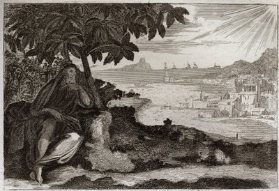 Bible of Royaumont, Gamle Testamente: Ivy desseche. Gud viser ved et følsomt eksempel til sin profet Jonas, hvor meget han elsker mænd, og hvor meget smerte han lider, når han er tvunget til at straffe dem. Illustration fra 1811. af Unknown artist