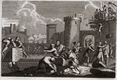 Bible of Royaumont, Det Gamle Testamente: Jerusalem-rabat. Kong Artaxerxes I sendte Nehemia til Jerusalem med tilladelse til at gøre oprør mod alle dens mure. Illustration fra 1811. af Unknown artist