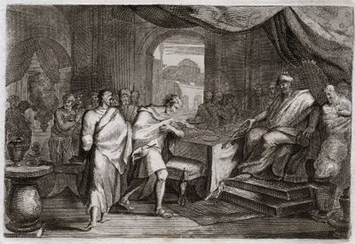 Bible of Royaumont, Gamle Testamente: Joachim skyder jern. Evilmerodach (Evil Merodac, Evil Merodac), konge af Babylon, behandler efter Nebukadnezar II