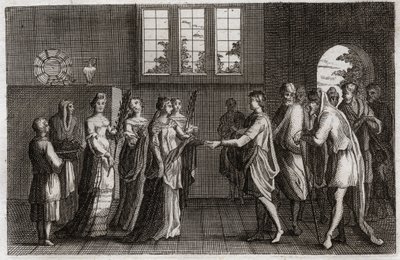 Bible of Royaumont, Gamle Testamente: Isaks ægteskab. Isaac, Abrahams søn, gifter sig med Rebecca. Illustration fra af Unknown artist