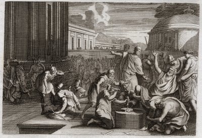 Bible of Royaumont, Gamle Testamente: Adonibesecs straf. Josues død. Kong Adonibesec (Adonibesech, Adoni Bezek, Adoni-Bezek) efter at være blevet trodset af jøderne, blev han skåret af enderne af hans fødder og hænder, som han lod dem skære, endda på halvf af Unknown artist