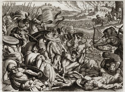 Bible of Royaumont, Det Gamle Testamente: Benjamitternes straf. Benjamins stamme er udryddet. Illustration fra 1811. af Unknown artist
