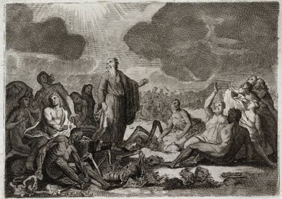 Bible of Royaumont, Gamle Testamente: Andet syn af Ezekiel. Synet om, at profeten Ezechiel havde fra adskillige knogler alle disseches, som antog en menneskelig skikkelse. Illustration fra 1811. af Unknown artist