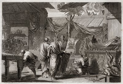Bible of Royaumont, Det Gamle Testamente: Tabernaklet. Moses laver tabernaklet i overensstemmelse med den ordre, han havde modtaget fra Gud. Illustration fra 1811. af Unknown artist