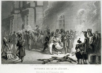 Bivuak af XI Legion - nat fra 22. til 23. december 1830 - i "" Fasttes de Gardes Nationales de France"" af Unknown artist