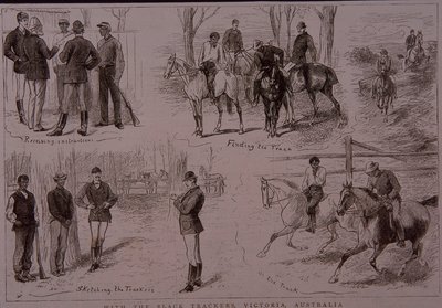 Black Trackers på sporet af bushrangers i Victoria, Australien i 1881 (gravering) af Unknown artist