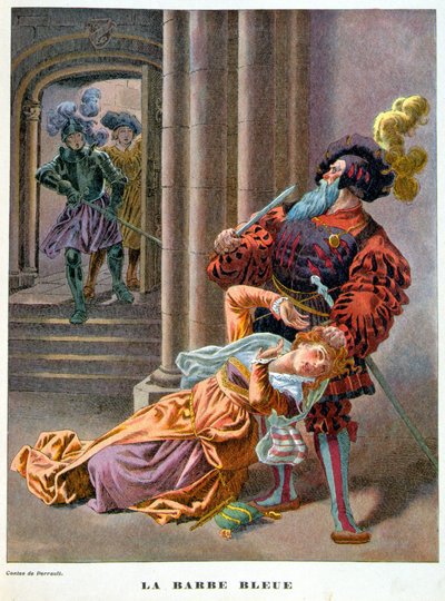 Blåt skæg (overrasket over at tage en kvinde i håret). 1800-tals illustration. af Unknown artist