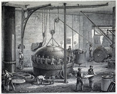 Kedler til vulkanisering af gummi med våd damp - i "" Industriens vidundere"" af Louis Figuier af Unknown artist