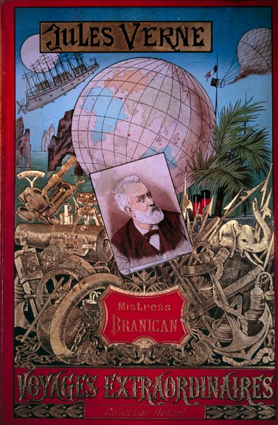 Bogomslag "" Mistress Branican"" af Jules Verne (1828-1905) i samlingen "" Voyages extraordinaire""" 1800-tallets Paris, B.N. af Unknown artist