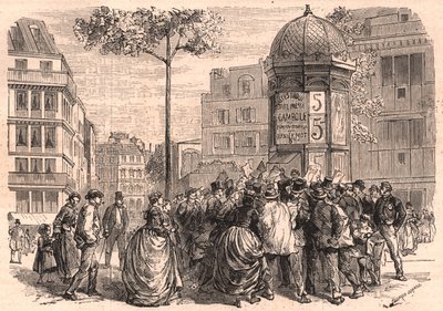Boulevard Pigalle i Paris: Pariserfolk omkring en Morris-spalte under salget af aviserne af Unknown