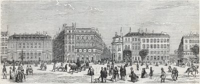 Boulevard des Italians med café de Paris, rue Taitbout, house doree, rue Lafitte, cafe Riche og rue Lepelletier - Indgravering i "Tableau-de-Paris" af Edmond Texier 1852 af Unknown artist