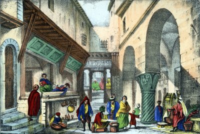 Butikker i en gade i Algier. i "Ancient and Modern Algeria"" af Léon Galibert. Italiensk udgave i 1846 farve. af Unknown artist