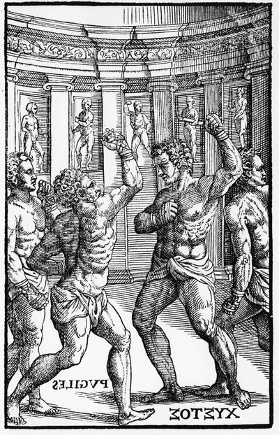 Boksere, brydere - i "Hieronymus Mercurialis de Arte Gymnastica", Venedig udgave af Unknown artist