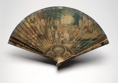 Brisé fan med en jagtscene, ca. 1880-1900 (olie på celluloidblade, papirbånd, imiteret skildpadde og messing) af Unknown artist