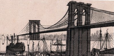 Brooklyn Bridge i New York, USA i "The World Illustrates 168 Views" Udateret (slutningen af det 19. århundrede) af Unknown artist