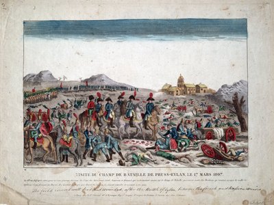 Preussens og Polens kampagne (1806-1807) ""Napoleon I på slagmarken ved Eylau den 9/02/1807"" - På slagmarken ved Eylau - Anonym - 1807 - Radering, akvarel - 33,4x44, 5-privat samling af Unknown artist