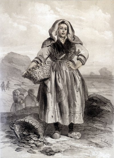 Cancale Oyster Fisherman - litografi af Unknown artist