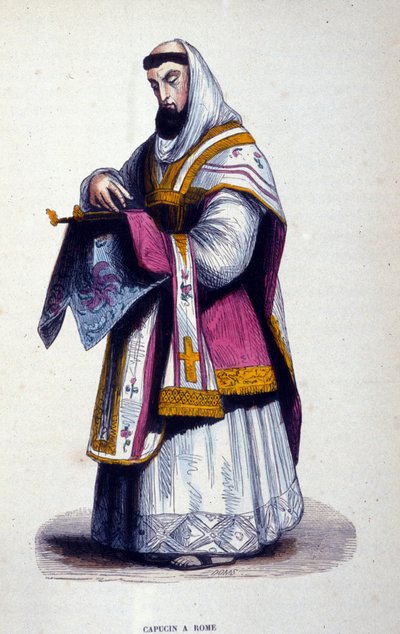 Kapuciner i Rom. Gravering fra et album om religiøse ordrer, Paris af Unknown artist