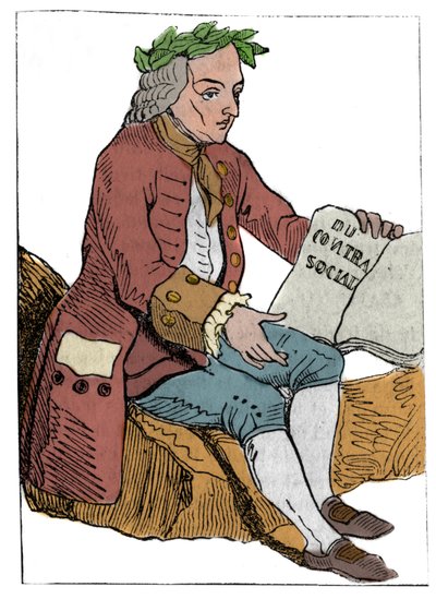 Kort at spille fra den franske republik (1793) offentliggjort i nationalkonventet den 21/09/1792, efter kongerigernes fald: filosoffens karakter under træk af Jean-Jacques (Jean Jacques) Rousseau "" til social kontrakt" (1712-1778) af Unknown artist