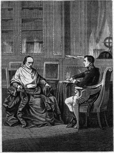 Kardinal Giambattista Caprara, navngivet legat i Paris af Pius VII, blev modtaget i Malmaison af Napoleon Bonaparte i 1801 af Unknown artist