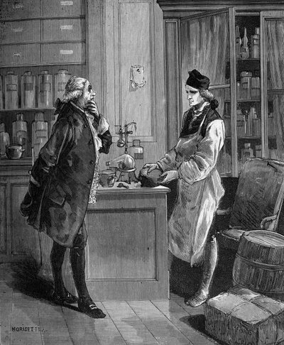 Carl William (Guillaume) Scheele (1742 -1788), svensk kemiker i sit laboratorium hos Tobern Bergmann 1735-1784 kemiker. af Unknown artist