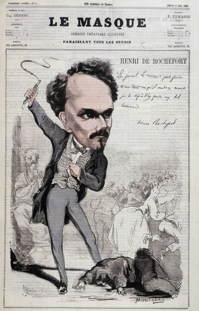 Tegneserie af Henri de Rochefort (1831-1913), fransk journalist og politiker, der viste republikanske holdninger, der var fjendtlige over for det værre. i "Le Masque"" fra 1867 af Unknown artist