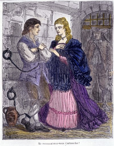 Patron besøgt af en dame i fængslet - i "" Cartridge, king of bandits"", af Grandpré af Unknown artist