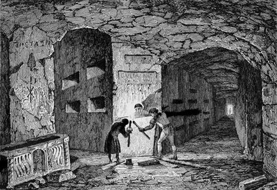 Roms katakomber. Gravering 1800-tallet. af Unknown artist