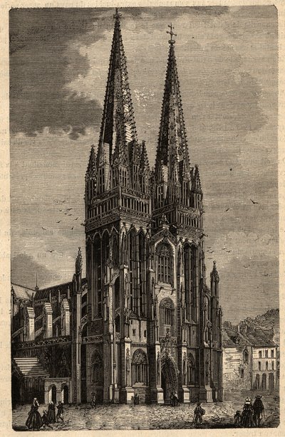 Katedralen Saint Corentin de Quimper - Cathedrale Saint-Corentin de Quimper - gravering i "" PATRIE" - PECTUREQUIREQUE BESKRIVELSE AF FRANKRIG I 6 BIND AF LUCIEN HUARD - slutningen af ​​1800-tallet af Unknown artist