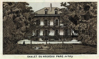 Chalet i den nye park Vichy (Allier og Auvergne-regionen). Kromolitografi i slutningen af det 19. århundrede. af Unknown artist