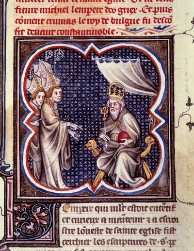 Karl den Store og festerne. Miniature i "" Grandes Chronicles de France. Grandes Chronicles de France af Charles V” (folio 102), omkring 1375-1380. BN, Paris af Unknown artist