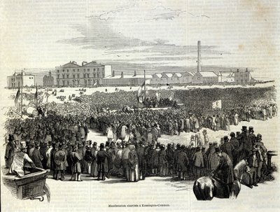 Chartistdemonstration i Kennington Common: det er en arbejderpolitisk bevægelse forløber for socialisme, indgravering fra 1848 af Unknown artist