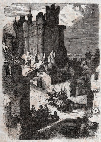Chateau de Marganor - gravering af 1851 fra "" Roland furieux"" (1500-tallet) af Ludovico Ariosto, kendt som Ariosta - Udgave oversat fra italiensk af greven af ​​Tressan og udgivet af Gustave Harvard af Unknown artist