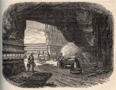 Oste - roquefort kældre - gravering i "" PATRIE"" - BESKRIVELSE PECTUREQUIREQUE DE LA FRANCE I 6 BIND AF LUCIEN HUARD - slutningen af 1800-tallet af Unknown artist