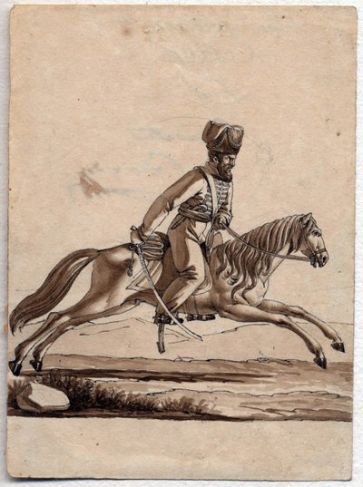 ""Chief (ataman) kosak"" (Ataman af kosakker) Anonym tegning 1818 Dim 11,4x8,2 cm Privat samling af Unknown artist